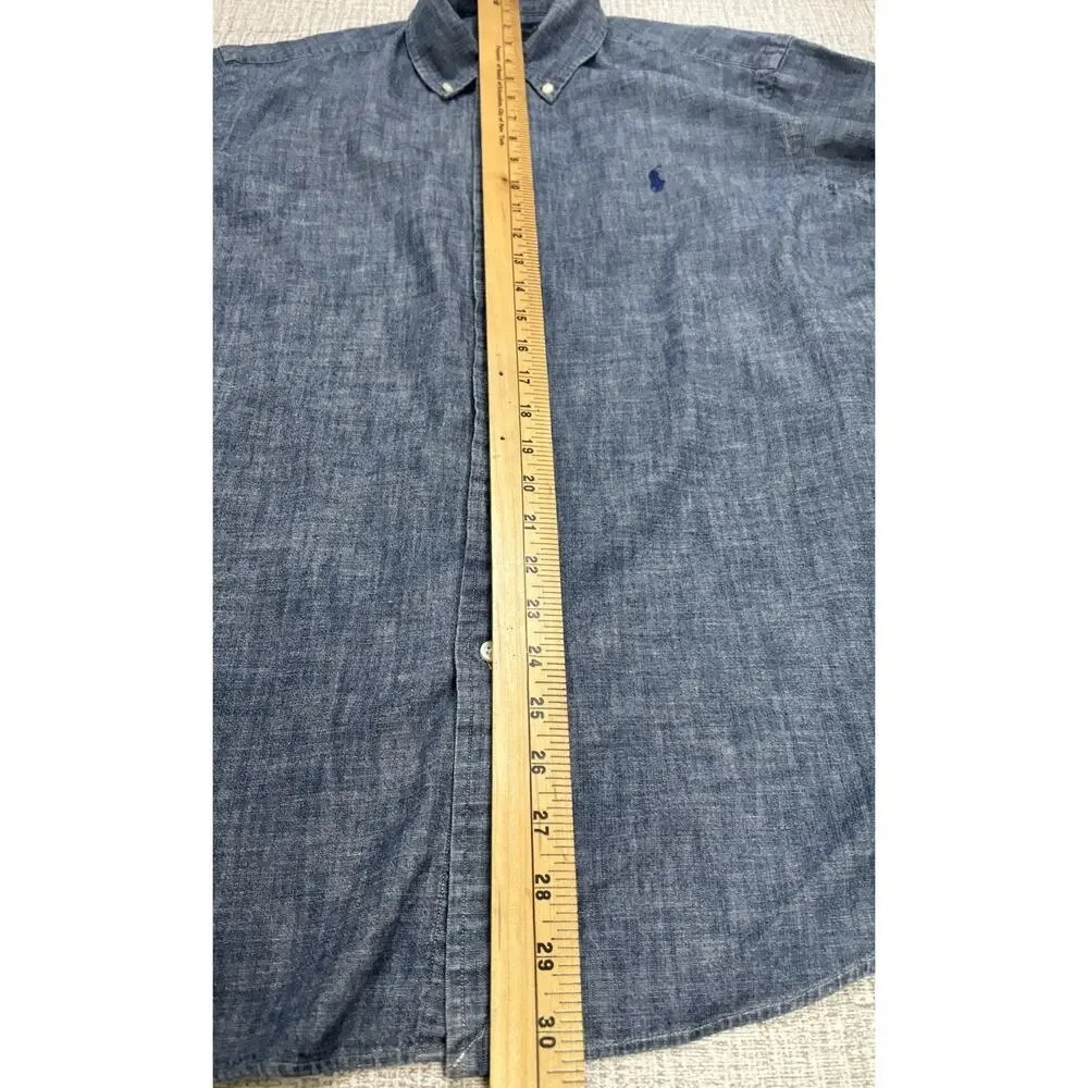 Vintage Polo Ralph Lauren Denim Button Down Shirt Men’s L Blue Custom Fit Preppy